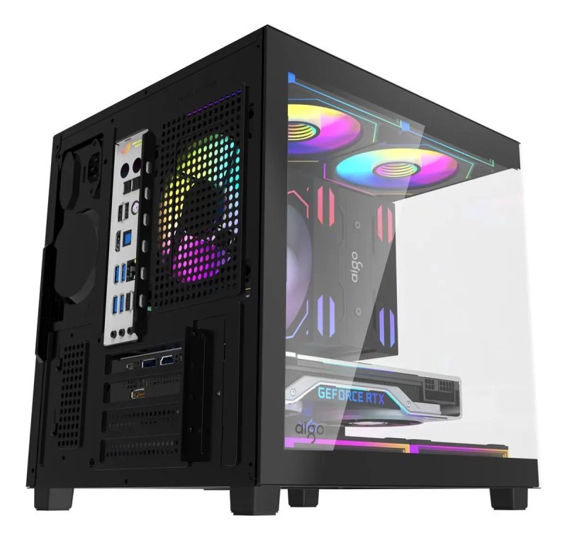 Gabinete Gamer Aigo Luna A275 Mini-Tower com Lateral de Vidro e 3 Fans Rainbow