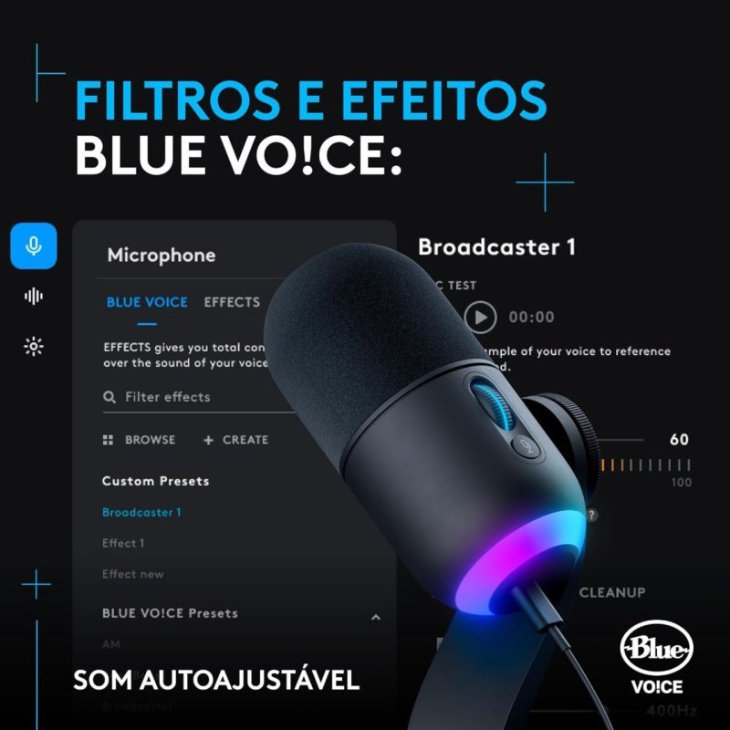 Microfone Dinâmico Gamer Logitech G Yeti GX com RGB LIGHTSYNC