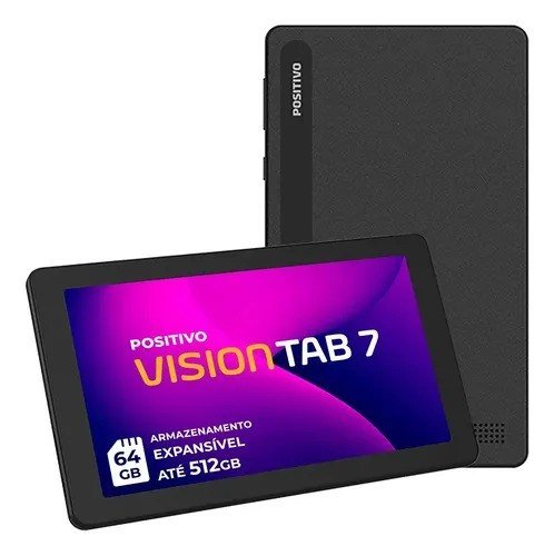 Tablet Positivo Vision TAB 7 - Processador Octa-Core 3GB RAM 64GB Armazenamento Tela 7” IPS Bateria 3100mAh, Android 14 Go, Wi-fi - Preto