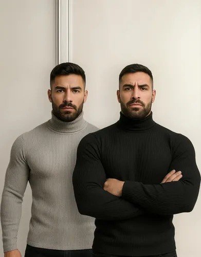 Kit 2 Blusa Cacharrel Masculino Gola Alta Canelado Camisas Preto + Cinza M