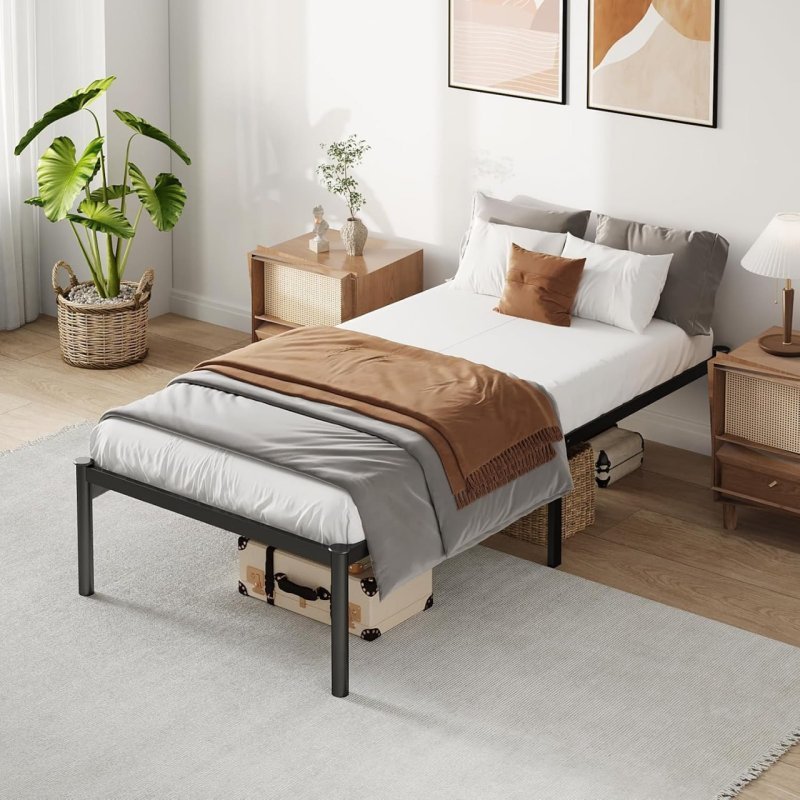 Cama de Solteiro 88x188cm em Metal com Cabeceira e Suporte de até 300kg