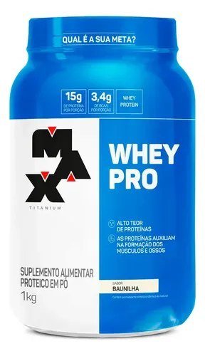 Whey Protein 1kg Whey Pro Max Titanium Sabor Baunilha Bcaa e Aminoácidos