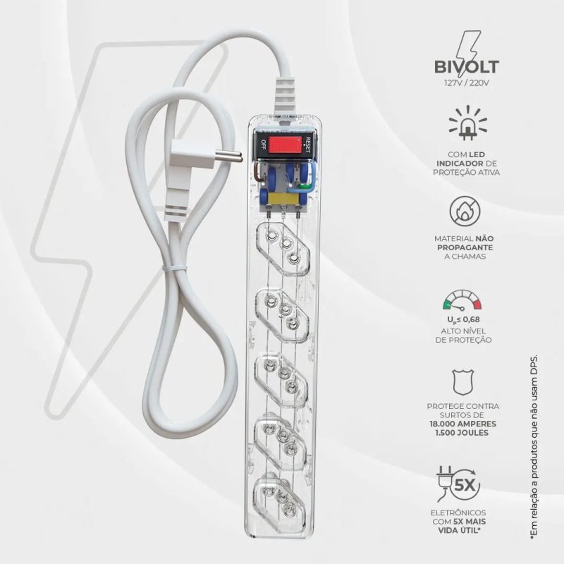 Filtro De Linha Com Protetor Contra Surtos (dps) Clamper