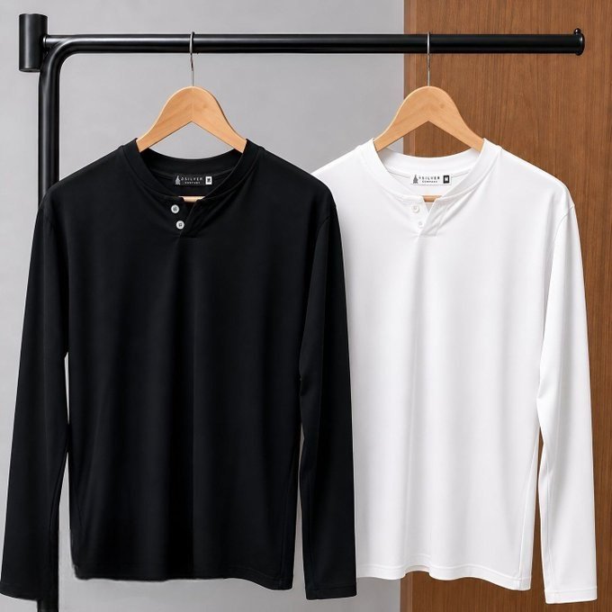 Kit com 2 Camisetas Henley Slim 2 Botões Manga Longa