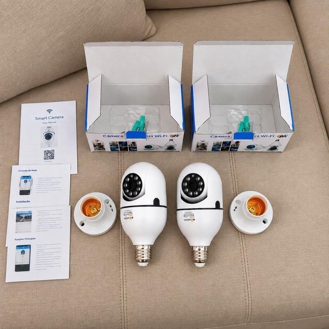 Kit com 2 Câmeras Lâmpada Ip Wi-fi 360°