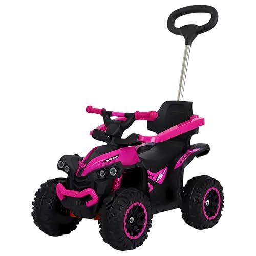 Quadriciclo Elétrico Infantil com Aro de Proteção Haste Direcionavel Som e Luz (Rosa)