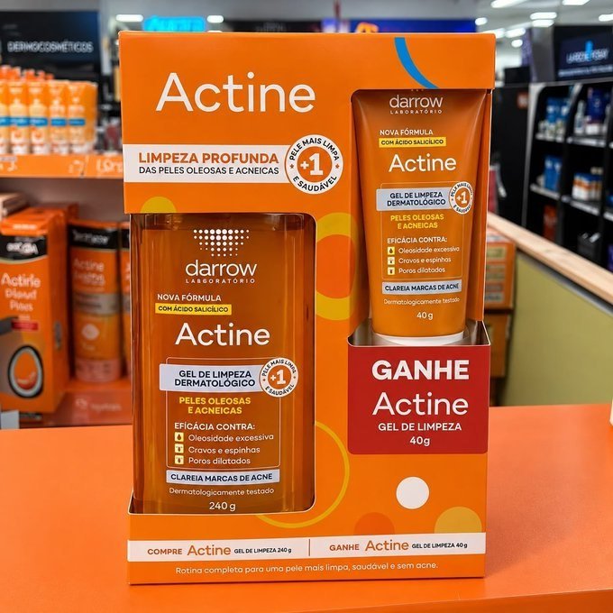 Kit Gel de Limpeza Facial Actine Pele Acneica 140g + 40g