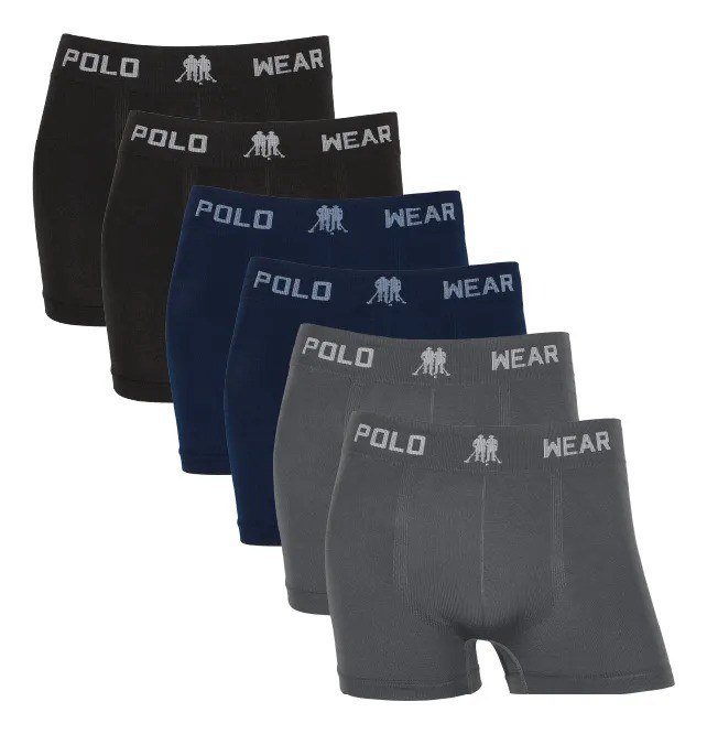 Kit 6 Cuecas Boxer Sem Costura Polo Wear Microfibra