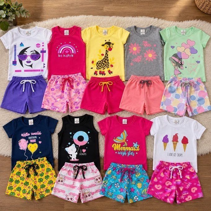Kit com 10 Peças Roupa Infantil Menina Verão