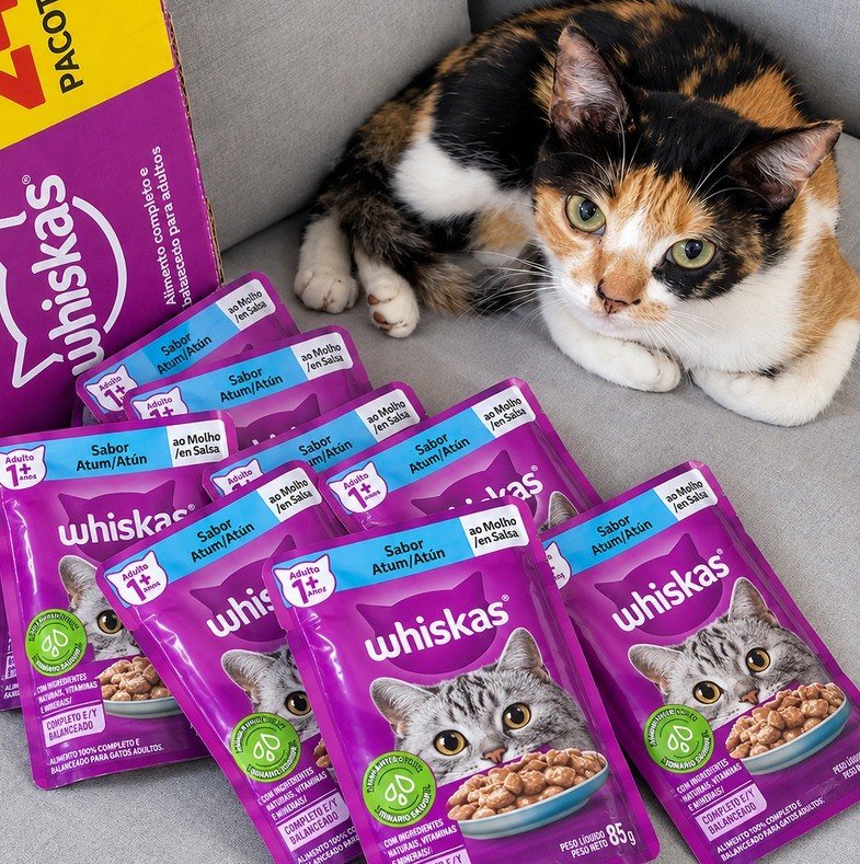 Pack Ração Úmida Whiskas Sachê Atum ao Molho para Gatos Adultos 85 g - 20 unidades
