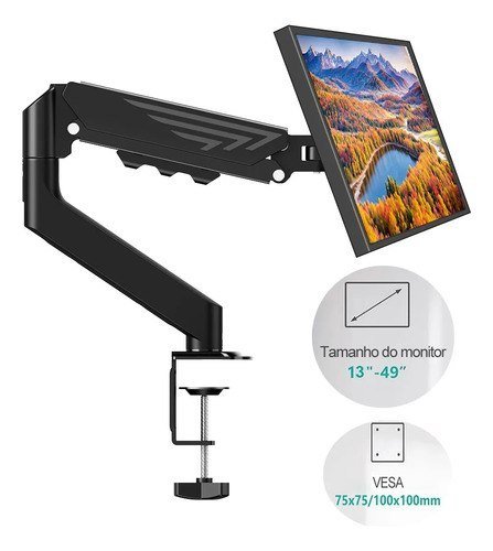 Suporte Para Monitores Articulado De Mesa Pistão A Gás 13-49 Preto