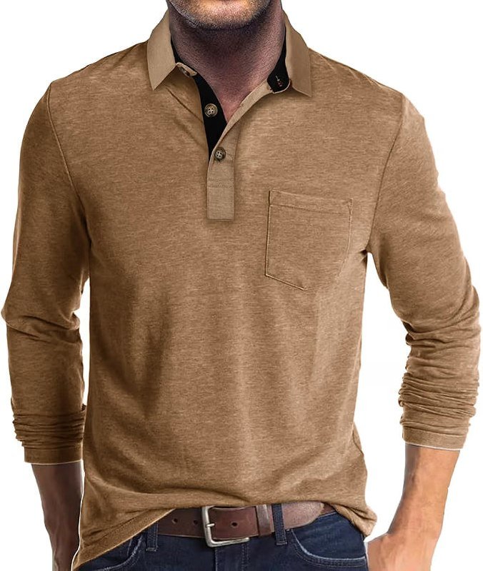 Camisas polo masculinas casuais clássicas de manga curta/longa
