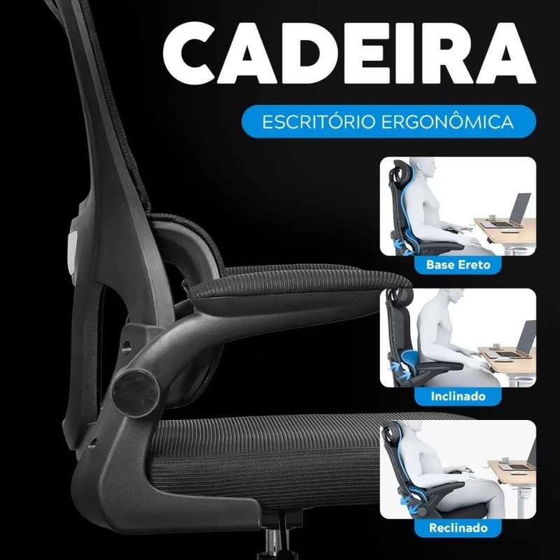 Cadeira de Escritório Ergonômica cinza Giratória com Apoio Lombar e Braços Ajustáveis Laruno