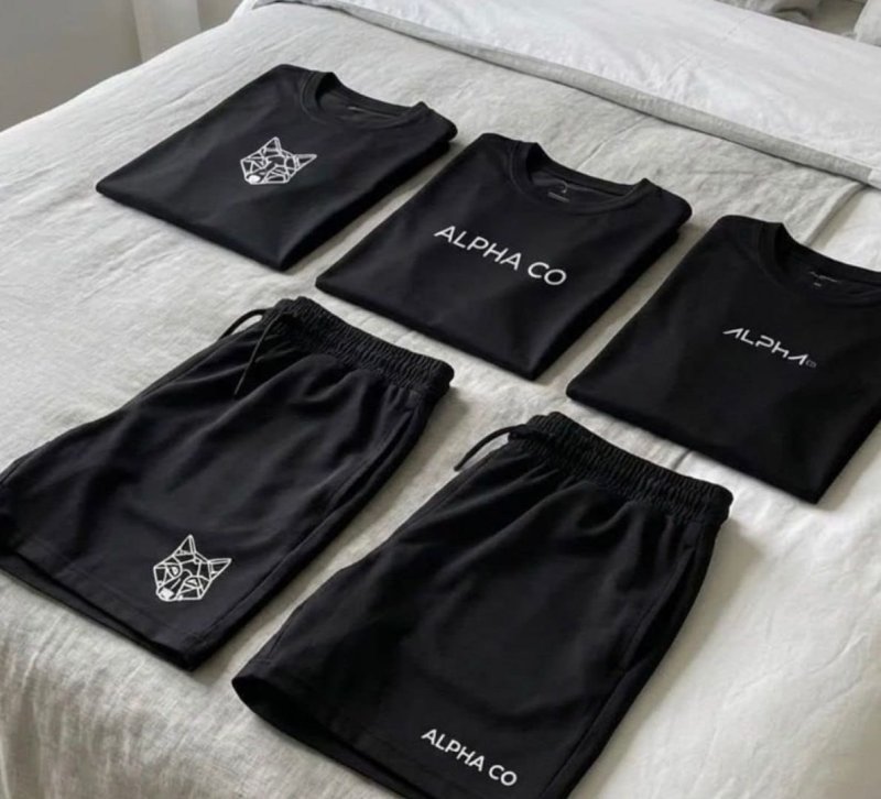 Kit 5 Peças All Black Dry 3 Camisetas E 2 Bermudas Alpha
