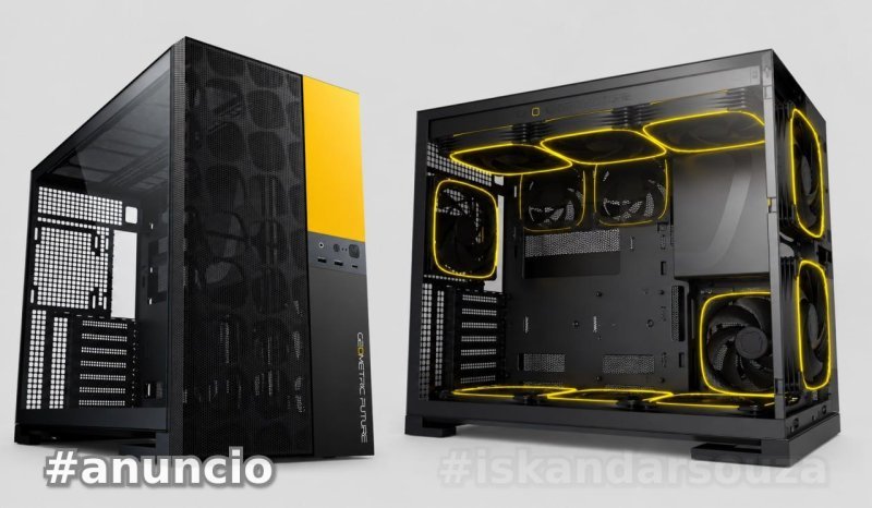 Gabinete Gamer Geometric Future Model 5 Vent Preto e Amarelo Sem Fans GEO-M5V-BY