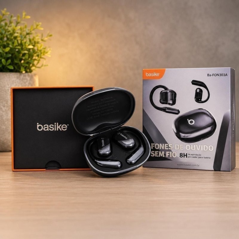 Basike Fone De Ouvido Sem Fio Bluetooth Com Gancho Gamer Esportivo Baixa Latência 100h, Design Aberto + Frete Grátis