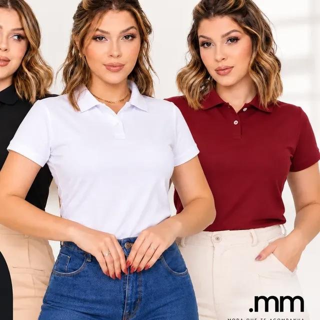 Kit 3 Camisas Polo Social Feminina .mm Algodão Manguinha