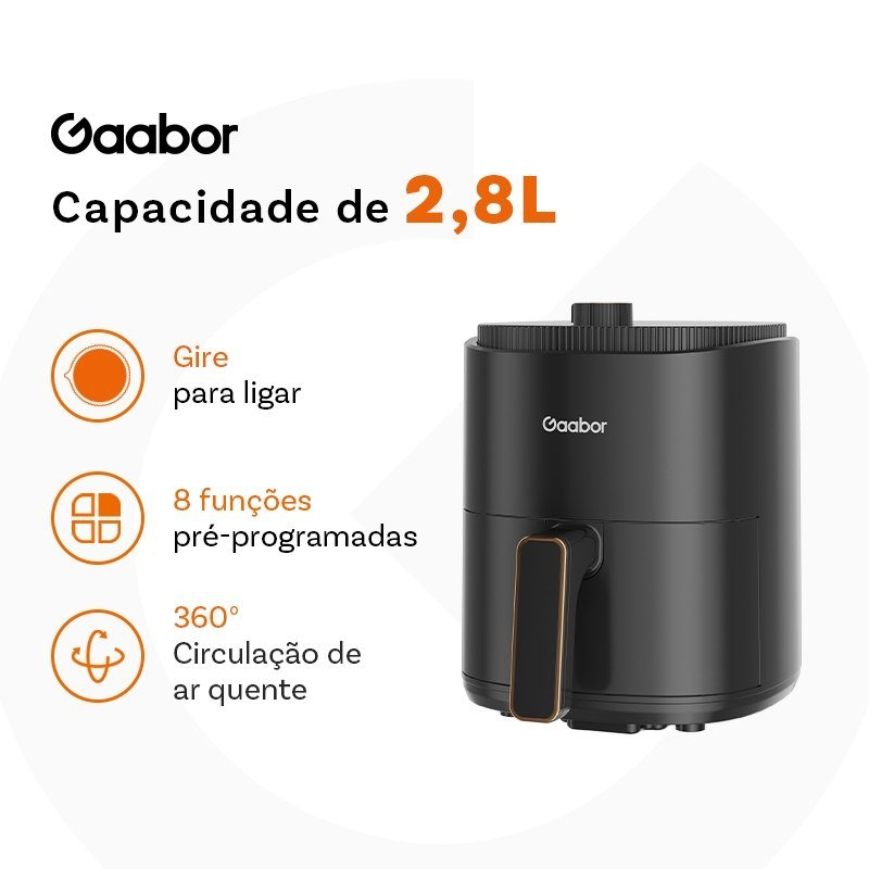 Gaabor Fritadeira Air Fryer 2,8L 360° Ar Quente Timer 60 Min 200°C Antiaderente Sem BPA AF-35M02A-1