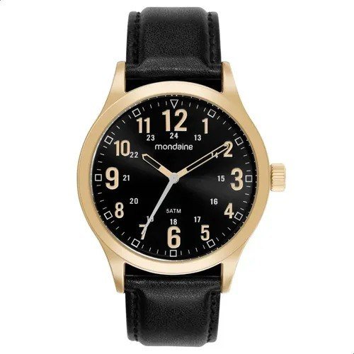 Relógio Mondaine Masculino 99626GPMVDH2 Dourado Analógico Couro Preto