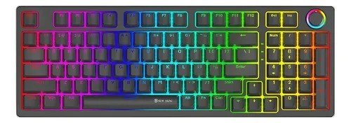 Teclado Mecânico Gamer New Hero Warlock Blue Usb Preto Português Brasil ABNT2