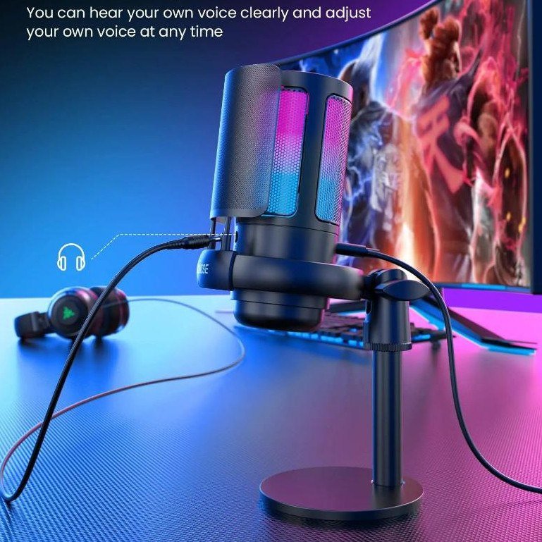 Microfone Gamer Condensador Podcast Alta Sensibilidade Rgb