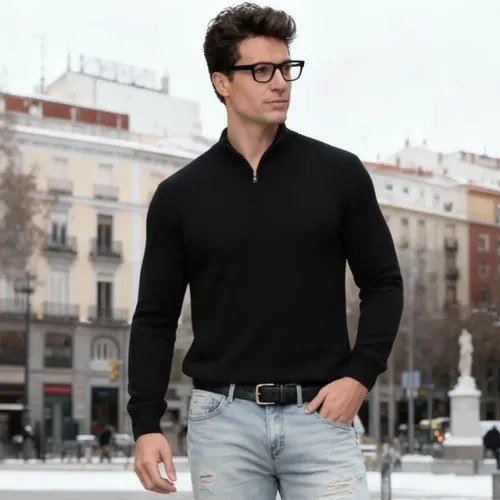 Suéter Masculino Gola V Zíper Tricô Inverno Casual Trabalho