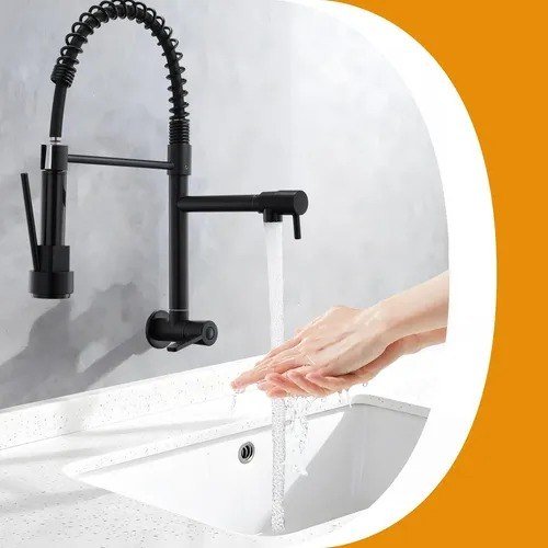Torneira Gourmet Cozinha Mola Grande Flexível Luxo 360° Preto Parede