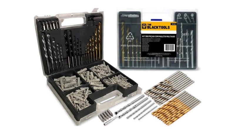 Jogo De Brocas Bits Buchas 300 Peças c/ Maleta The Black Tools