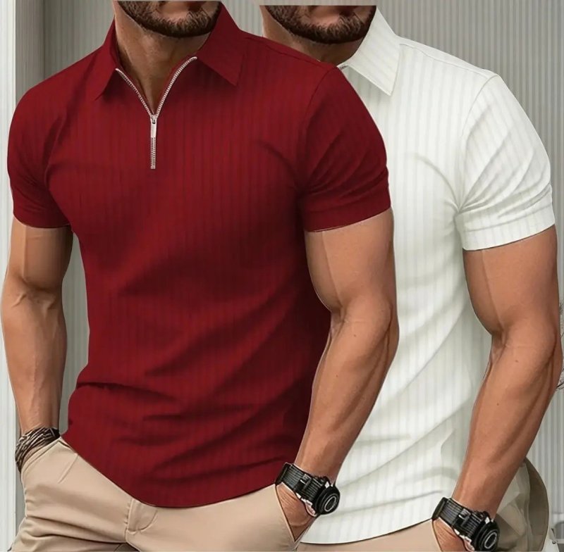 Kit 2 Camiseta Polo Manga Curta Com Ziper Masculina Canelada (M ao GG)