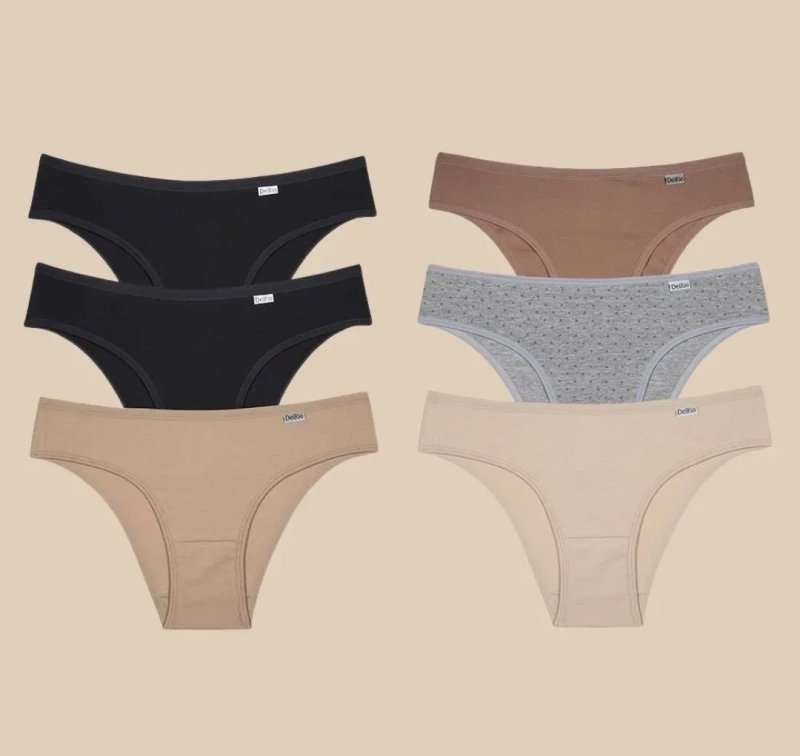 Kit 6 Calcinhas Delrio Biquíni Cotton Algodao Feminina