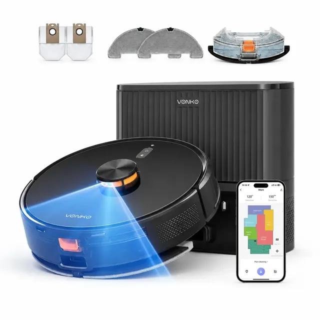 Robô Aspirador VONKO S6 Max 8000Pa com LiDAR 2.0, Base Autoesvaziante 2.5L, Aspira e Passa Pano, App, Alexa, Google Assistant, até 180min