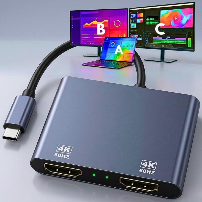 Hub Adaptador USB-C para Dual HDMI 4k@60Hz MST - Para Porta Com DP Alt Mode