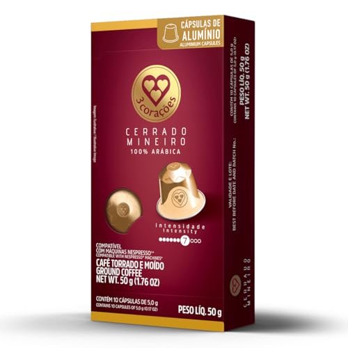 3 Corações Cápsulas de Café Cerrado Mineiro, Compatíveis com Nespresso, contém 10 cápsulas
