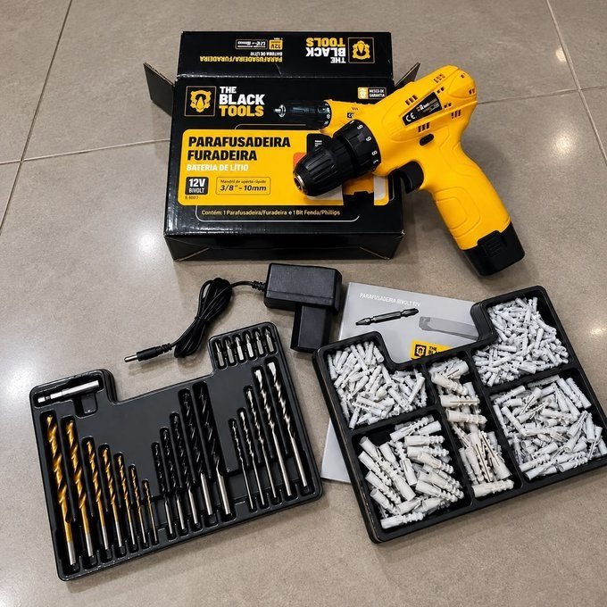 Parafusadeira Furadeira The Black Tools Jogo Brocas E Buchas 300 Peças + Frete Grátis