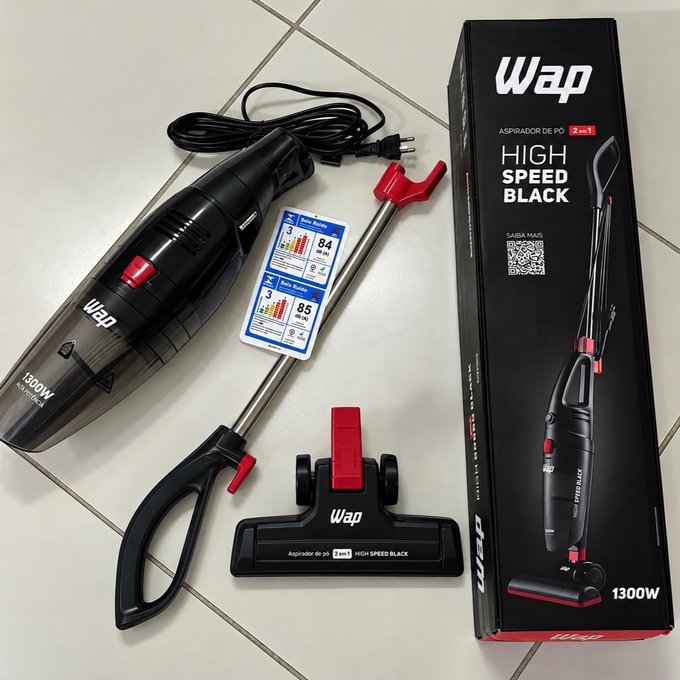 Aspirador de Pó Vertical 2 em 1 Wap High Speed Black 220V