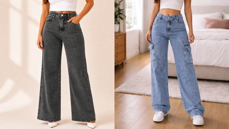Calça Jeans Wide Leg Feminina Pantalona Cintura Alta