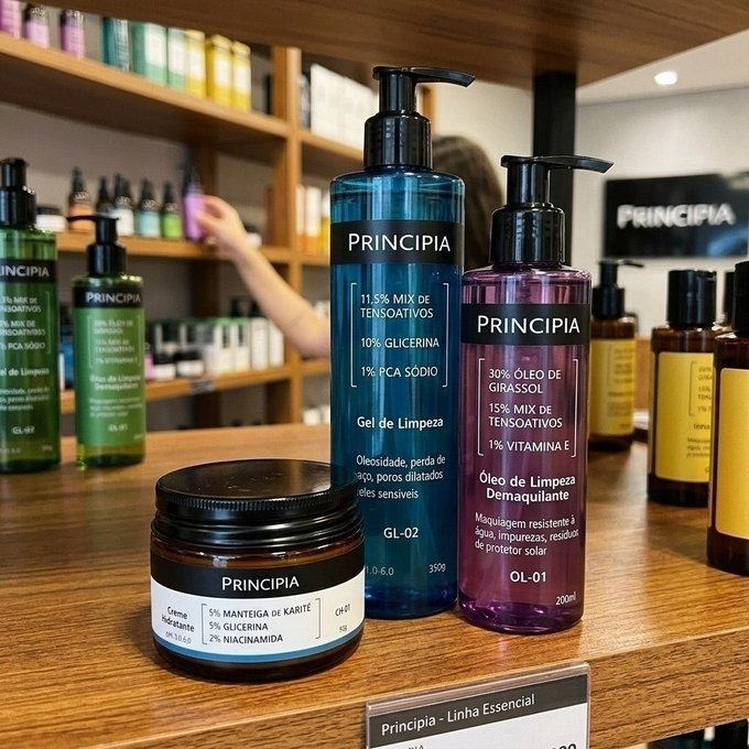 Kit Limpeza e Hidratação Principia (Creme Hidratante CH-01 + Gel de Limpeza GL-02 + Óleo de Limpeza OL-01)