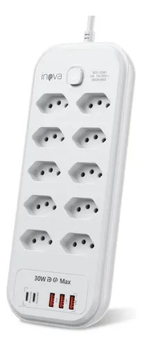 Filtro De Linha Régua Extensão 10 Tomadas Com 3 Usb E 2 Pd