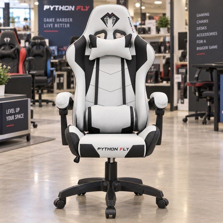Cadeira Gamer Python Fly em tecido, respirável e ecológica, ângulo ajustável (Cinza Claro)