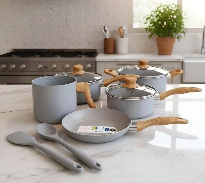 Jogo De Panelas Indução Brinox Cerâmica 7 Peças Easy Gris + Frete Grátis