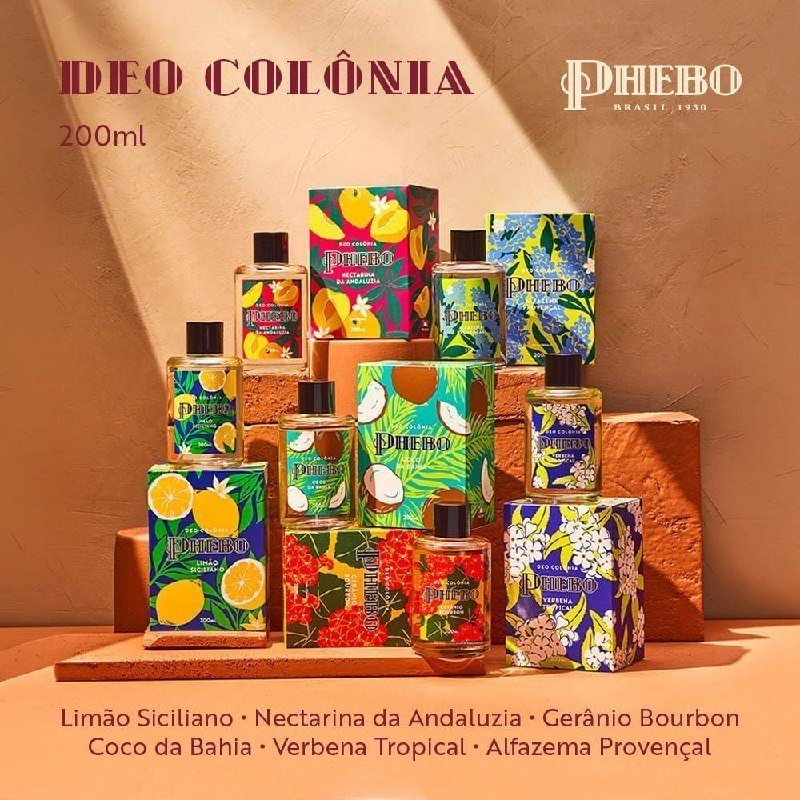 PHEBO - Deo Colônia Limão Siciliano, Alfazema Provençal ou Nectarina da Andaluzia 200ml