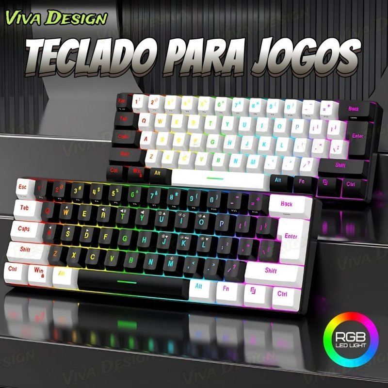 Teclado para jogos com fio 61-Key RGB Backlight Mini Compact USB-C