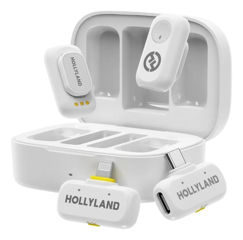 Hollyland Lark A1 Combo Microfone Sem Fio para iPhone e Android 2TX Branco
