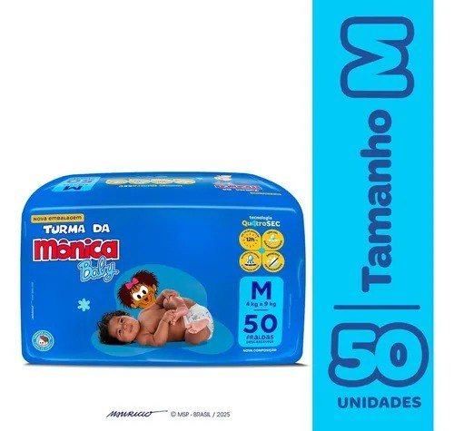 Fralda Descartável Baby M Pacote 50 Unidades Turma da Mônica