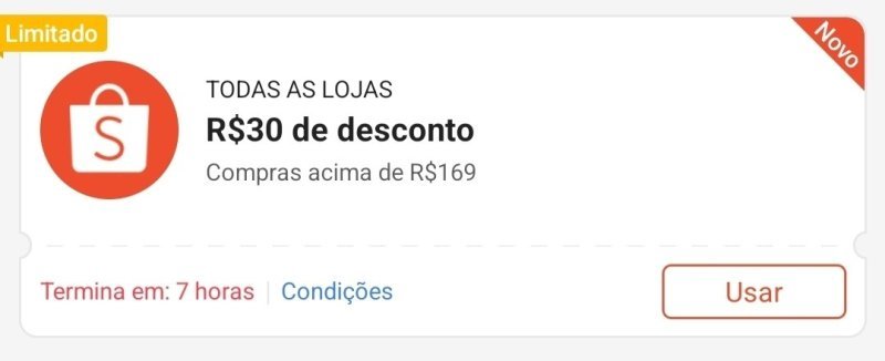 CUPOM SHOPEE R$30 OFF em compras acima de R$169