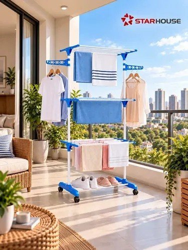 Varal Dobrável De Chão Vertical 3 Andares De Roupas Grande com Rodinha Resistente até 40kg Durável StarHouse