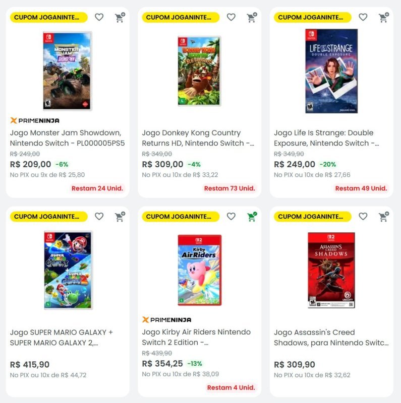 Jogos Nintendo com 40% OFF