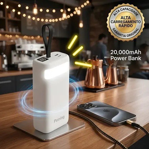 Carregador Portátil Power Bank 20.000 Mah Turbo Com Cabos
