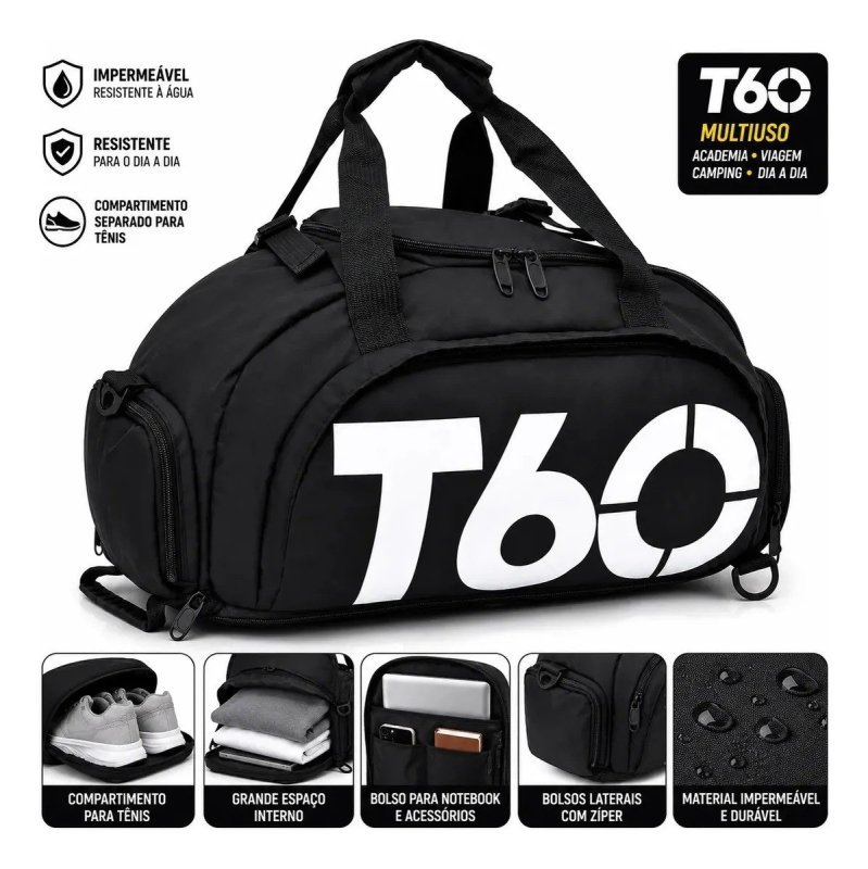 Mochila T60 Multiuso Impermeável Esportiva C Compartimentos