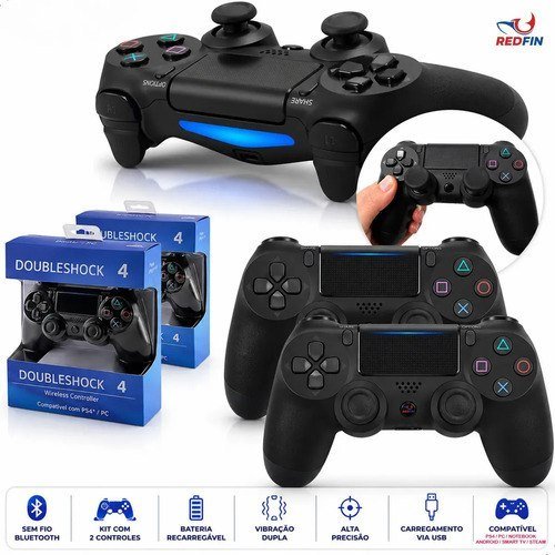 Kit 2 Controles Sem Fio para PS4 Redfin